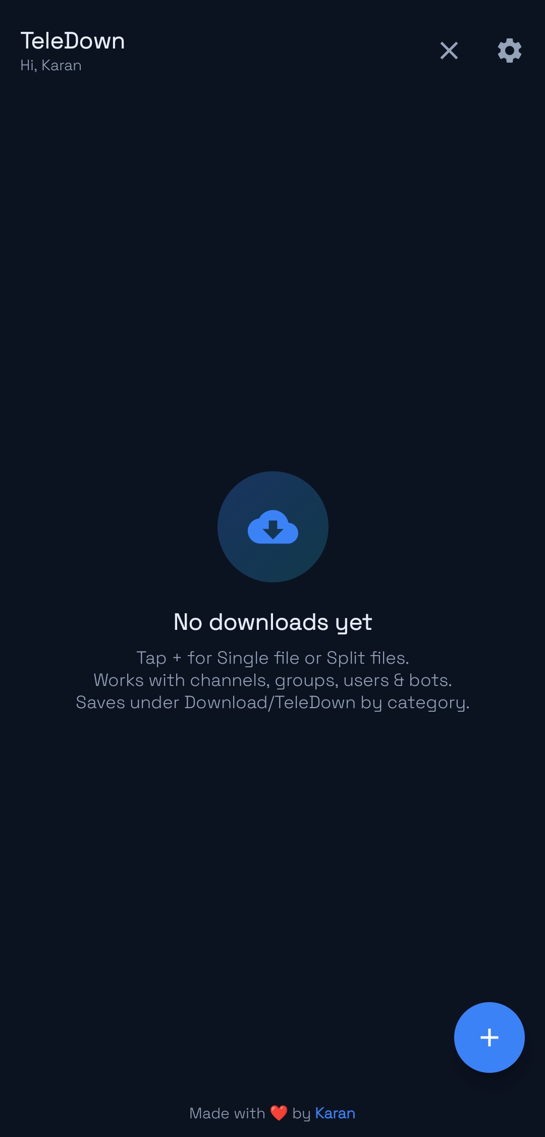 TeleDown home screen