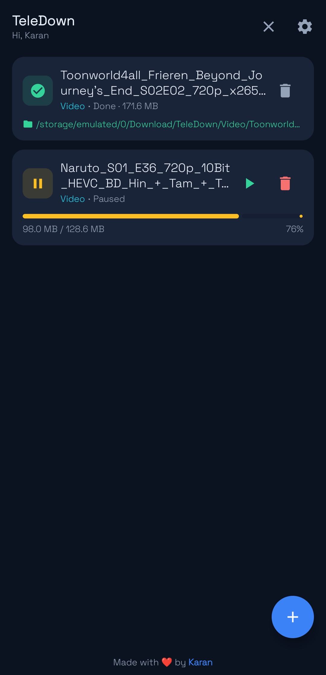 Download progress and pause